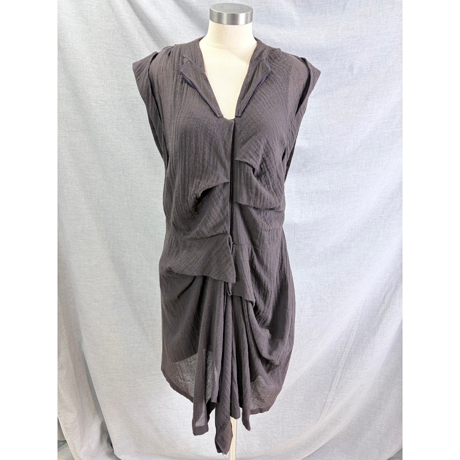 Kaylee Tankus Gray Wool Draped Sleeveless Avant Garde Lagenlook Dress Large L