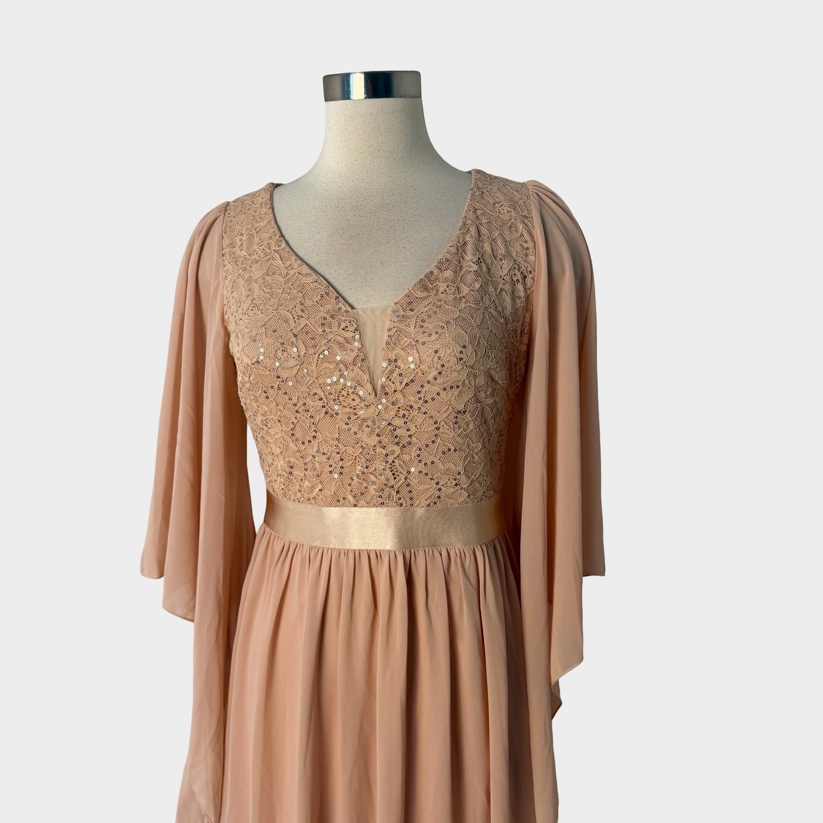Miusol Champagne Pink Lace Sequin Maxi Dress Angel Sleeve Medium Fairycore