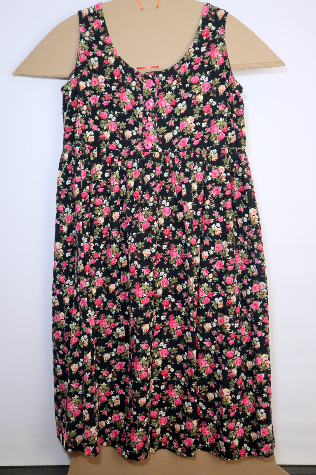 Vtg Pinwale Corduroy Rose Floral Midi Dress Shift Pinafore Jumper Approx Size 2X