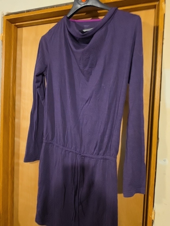 Ice Breaker Merino Womens Purple Wool Knit Dress Drawstring Waist Sz.L