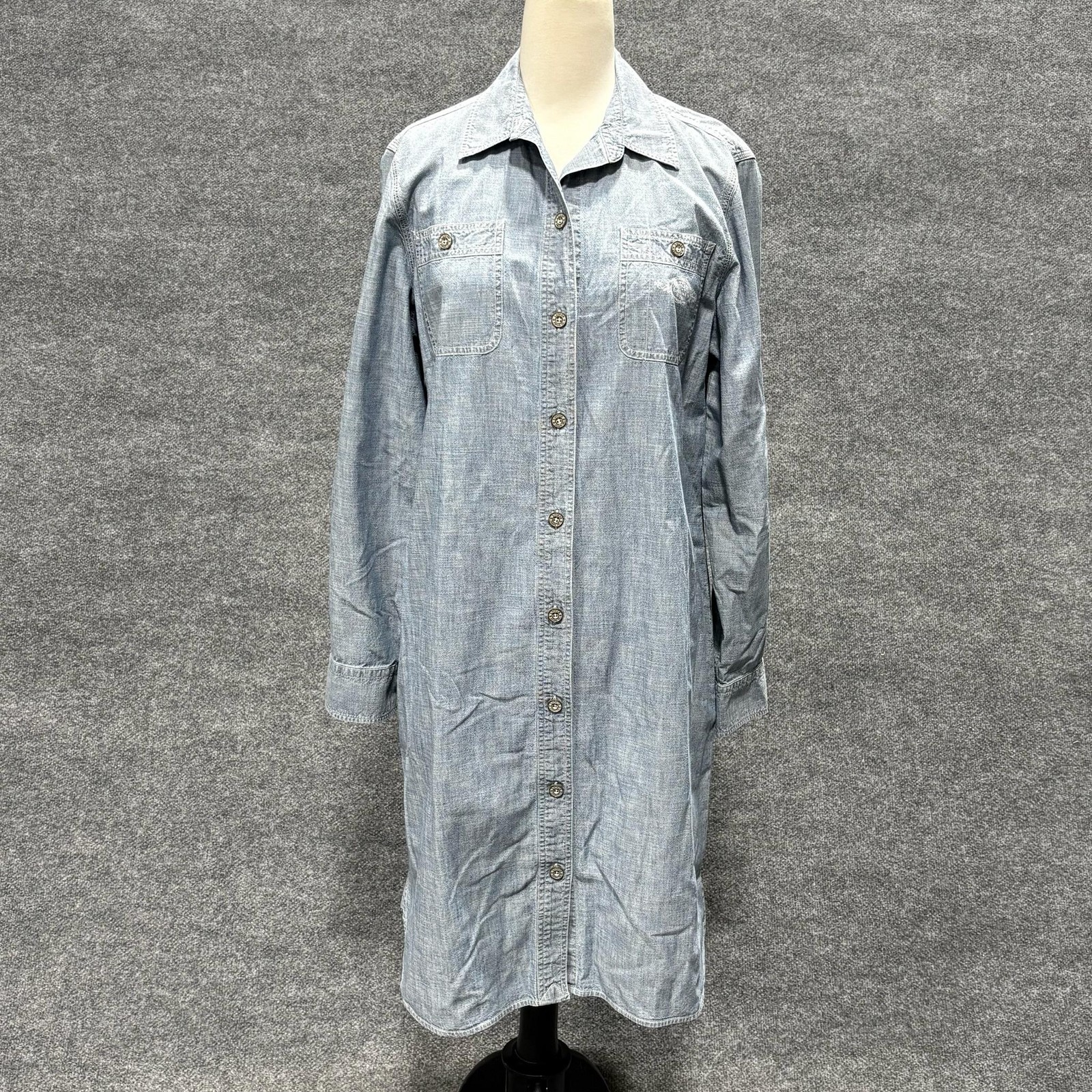 Lauren Ralph Lauren Dress Womens L Blue Chambray Button Front Shirt Dress