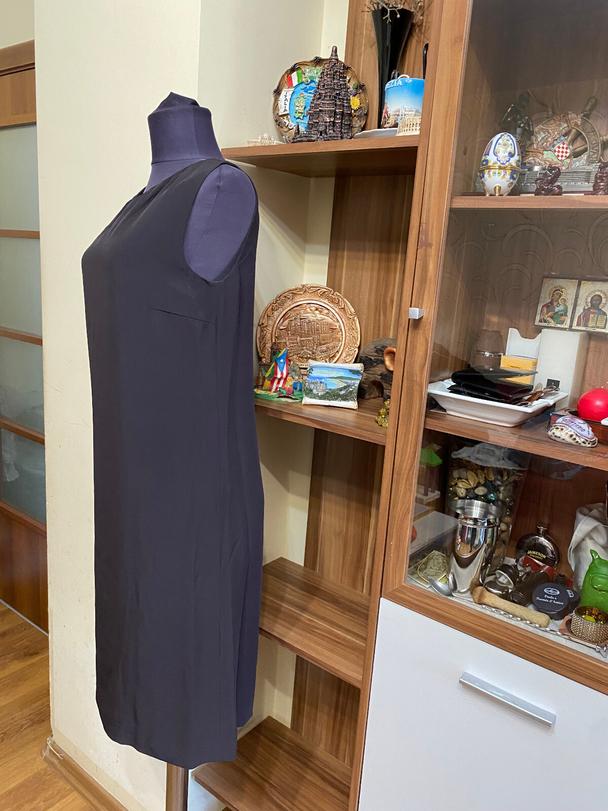 GIANFRANCO FERRE STUDIO DARK BROWN CREPE PENCIL SLEEVELESS DRESS-IT 42,UK 10