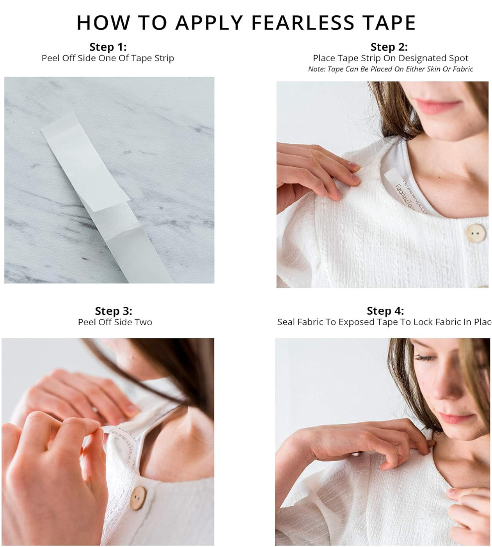 FEARLESS Double Sided Body & Clothing Fashion Dress Adhesive Clear Tape 50 Strip