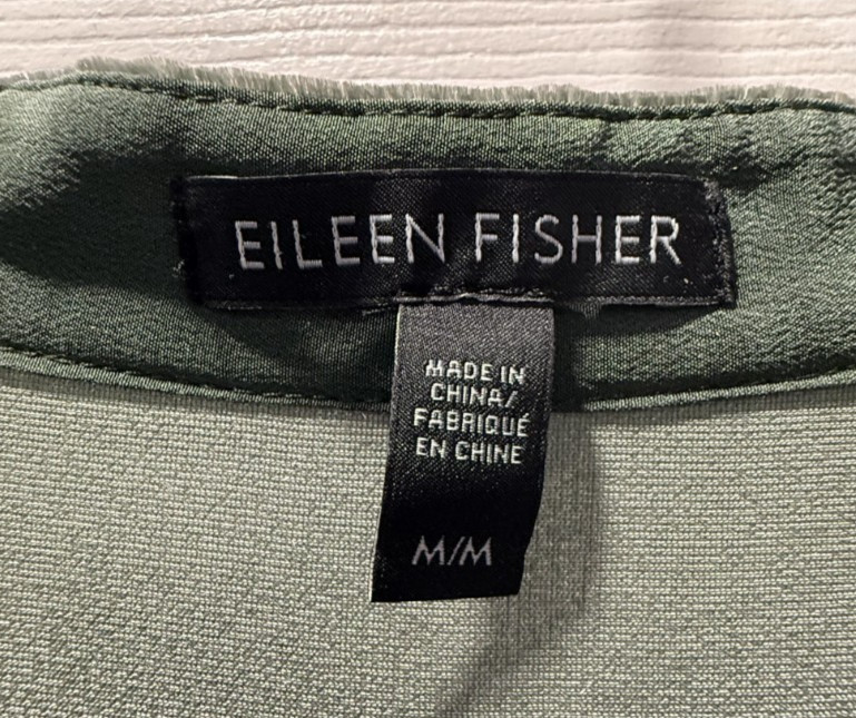Eileen Fisher Green Velvet Mandarin Collar Shirt Dress Silk Rayon, Size MED