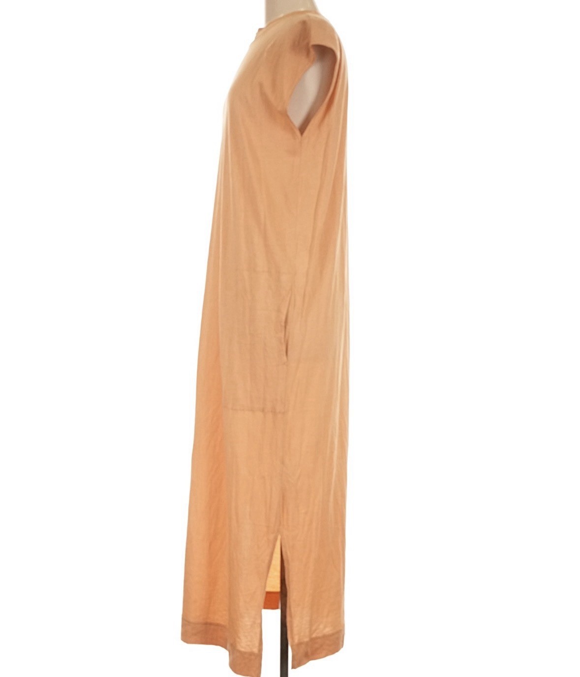 FP Beach Free People Peach Solid Midi Tee Dress Crew Cap Sleeve Pockets Slit M