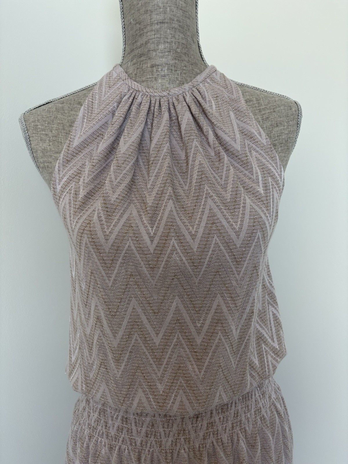 New Ramy Brook Chevron Zig Zag Halter Purple Dress Size XXS 00 LINED