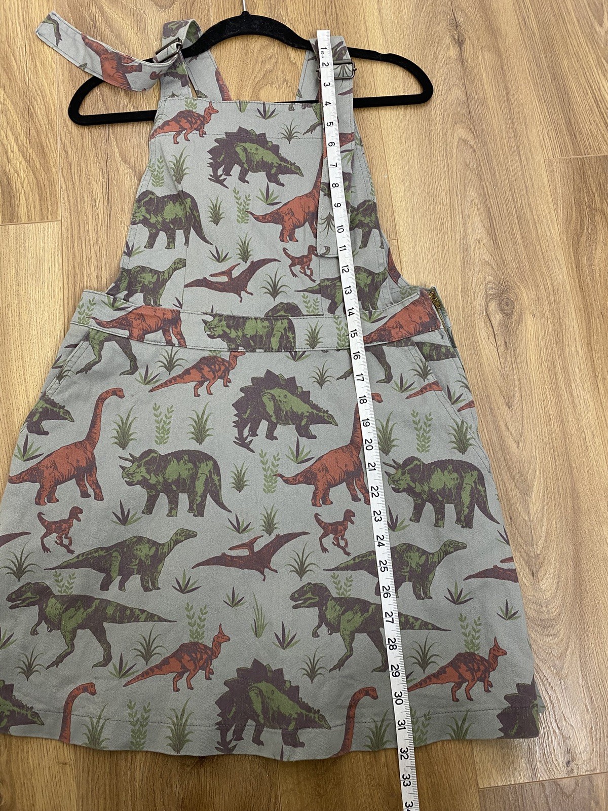 Run & Fly Dinosaur Pinafore Dress UK 12 Grey Dungaree Y2K Festival