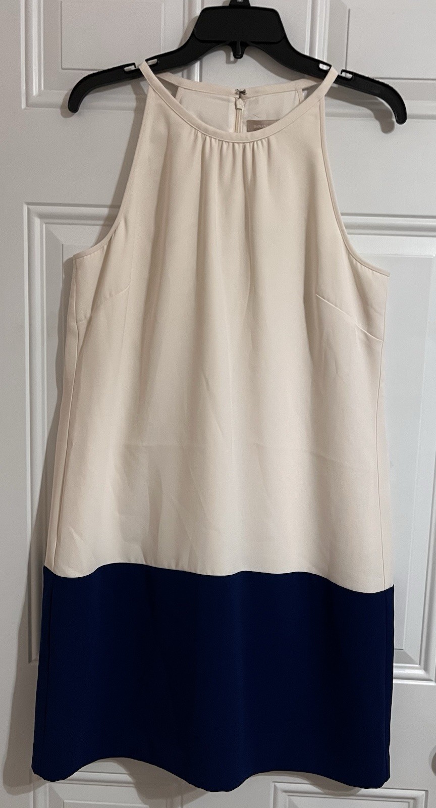 NWT Banana Republic Dress Colorblock Halter Sheath Alabaster Tint Blue Womens 12