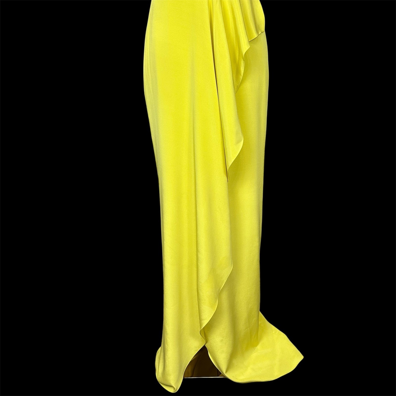 Nicole Miller Yellow Strapless Embellished Waist Ruffle Evening Gown Maxi Dress
