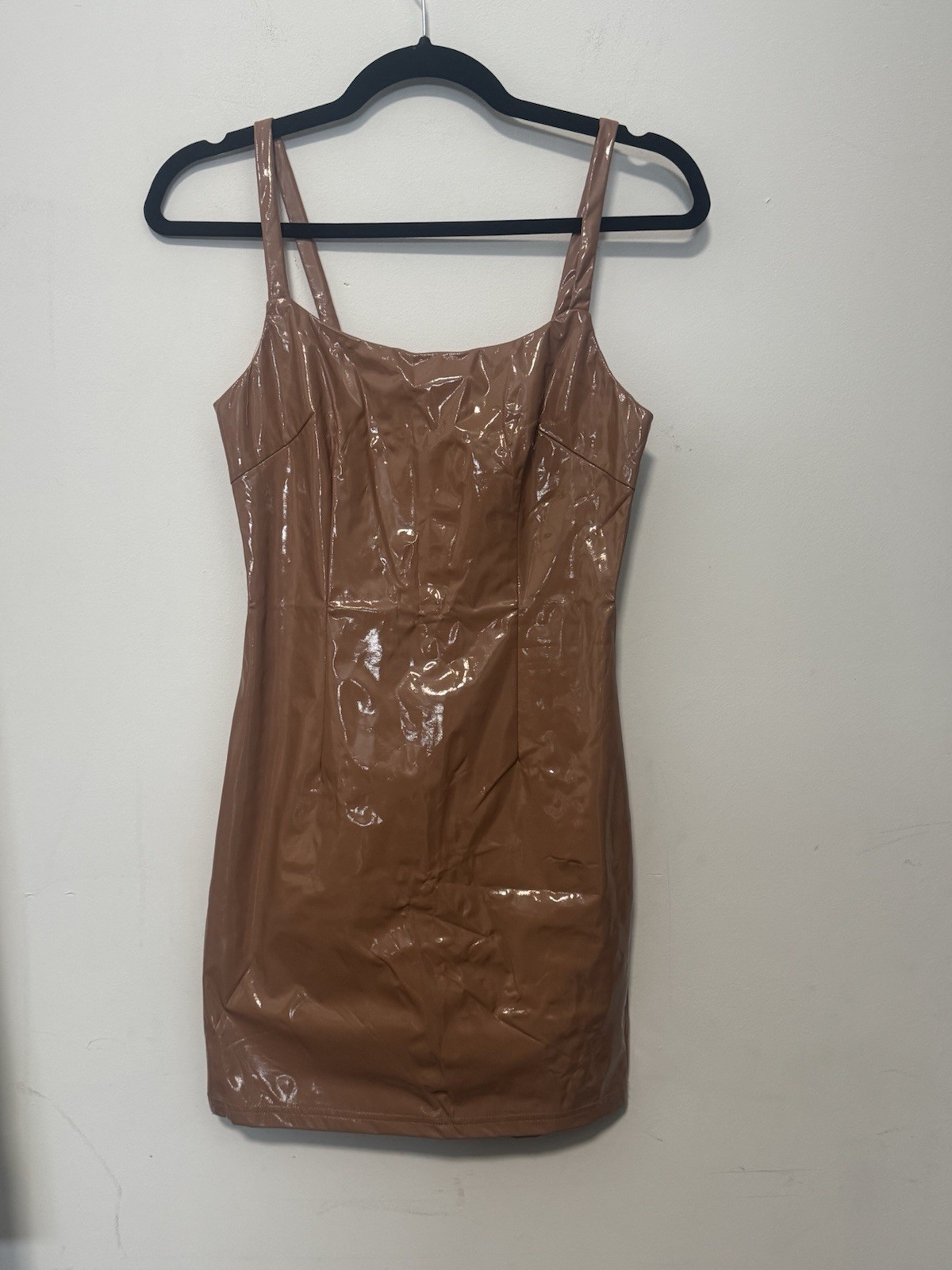 NWT Latex Look Sexy Mini Dress Faux Leather Cocoa Bodycon Women’s Small