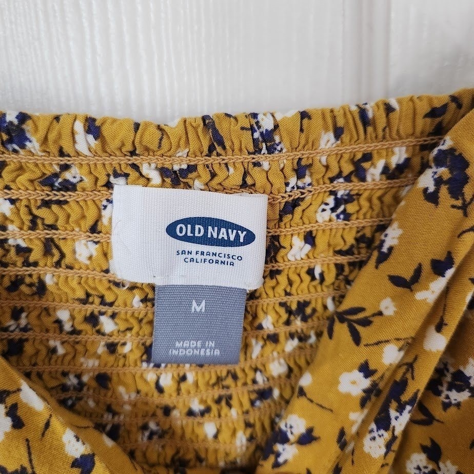 Old Navy Mustard Yellow Floral Smocked Back Cami Fit & Flare Dress Women Med 251