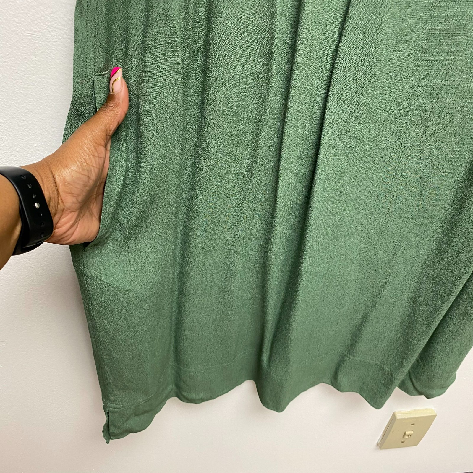 J Crew Womens Green Solid Keyhole Neck Cap Sleeve Pockets Easy Tunic Dress XXL