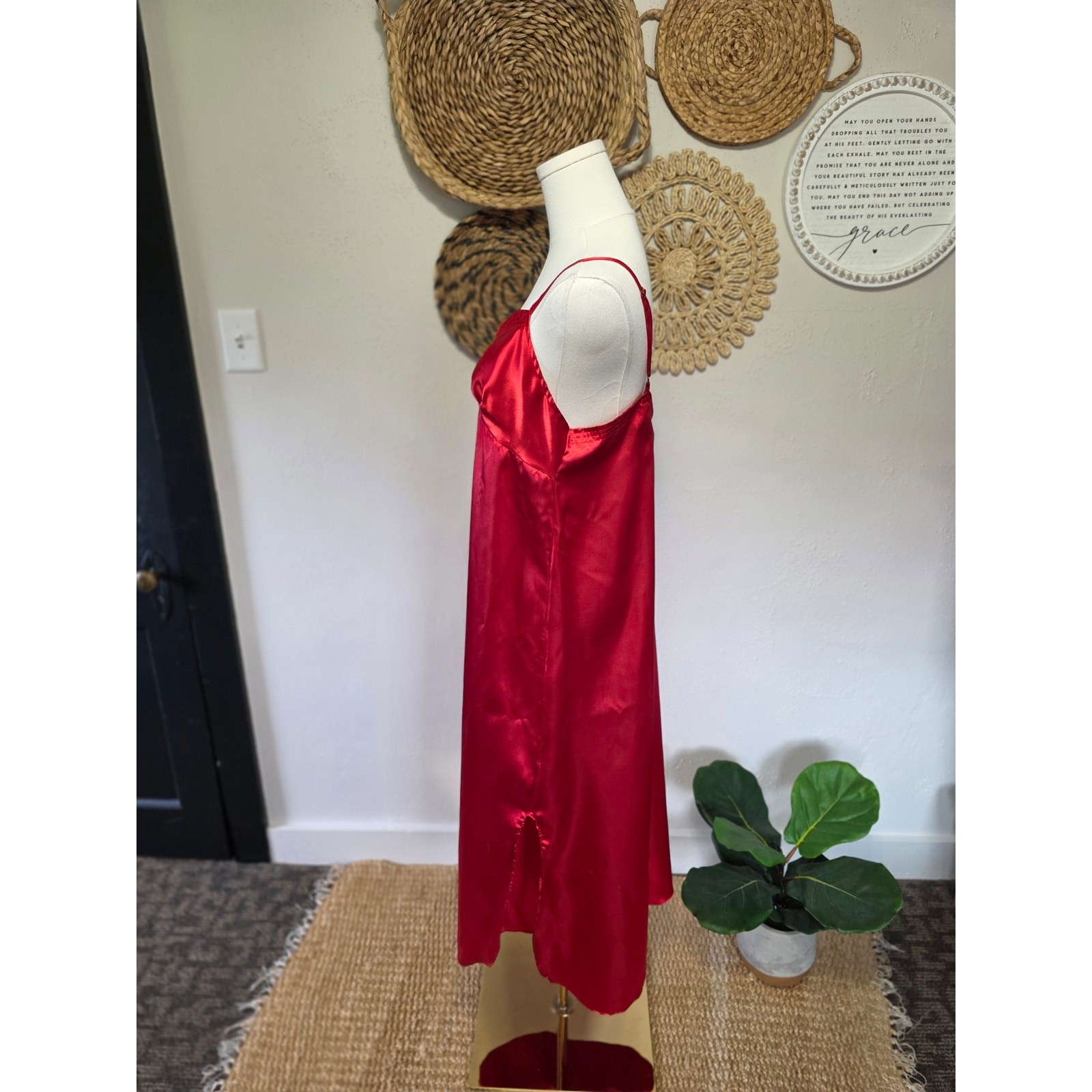Vintage Sleep Solutions Red Slip Maxi Dress Women M Scalloped Lingerie Nightgown