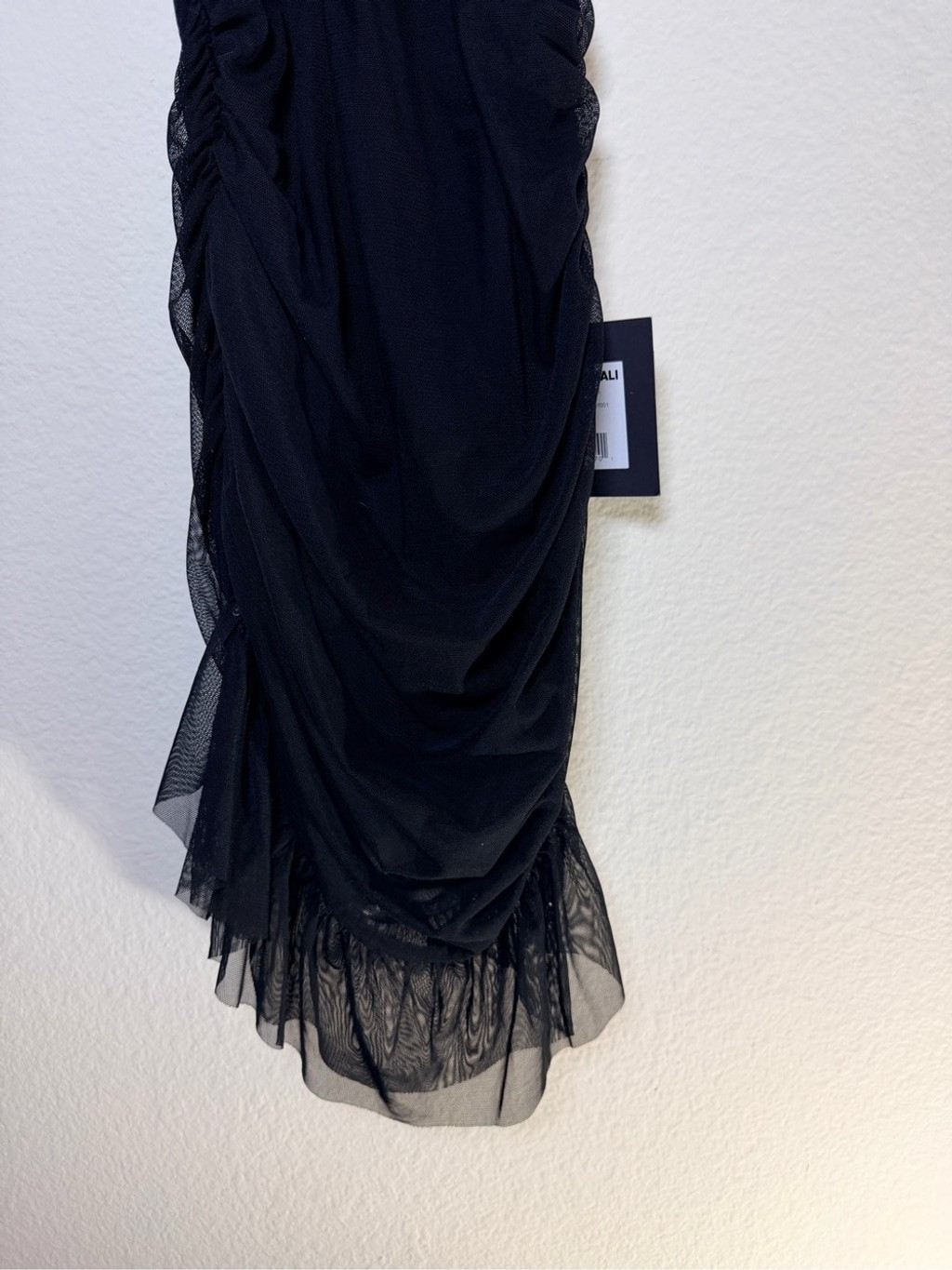 NWT Norma Kamali Ruffle Halter Mio Mini Dress Black Mesh M 38