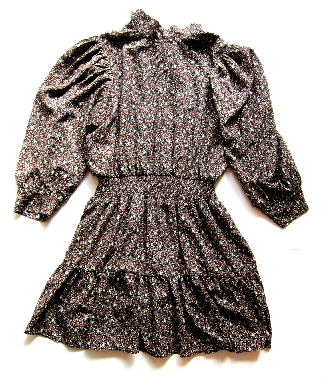 Living My Best Style Pink Lily Black Brown Pink Floral High Neck Smock Dress L