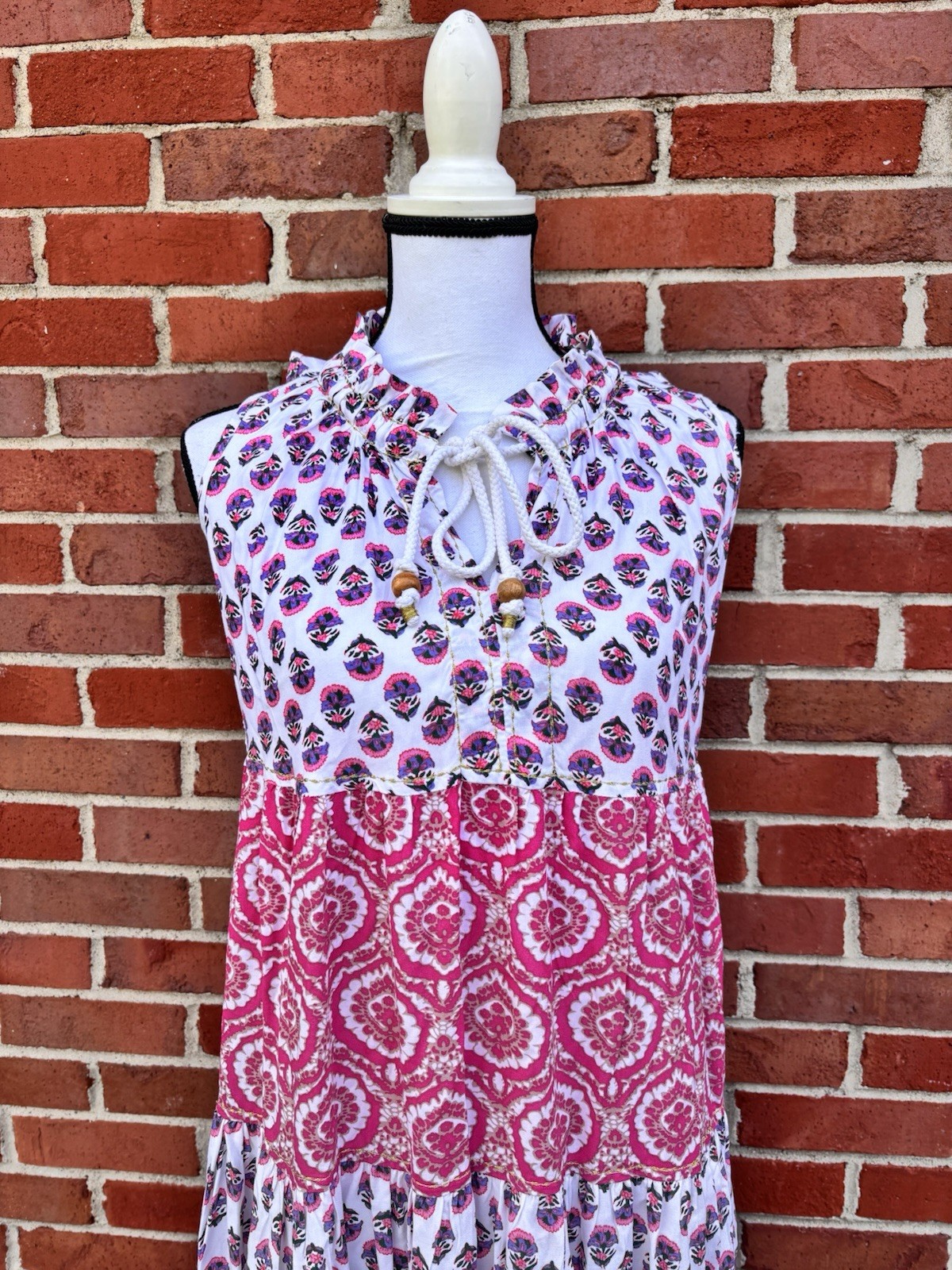 Chelsea & Theodore Sleeveless Patchwork Floral Print Tiered Maxi Dress XS Boho