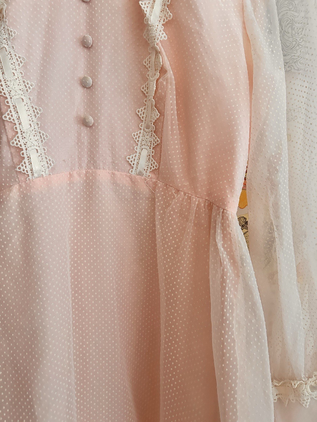 Amazing Southern Gothic Union Made Dress From 1900 Pink with Lace and Ruffles S