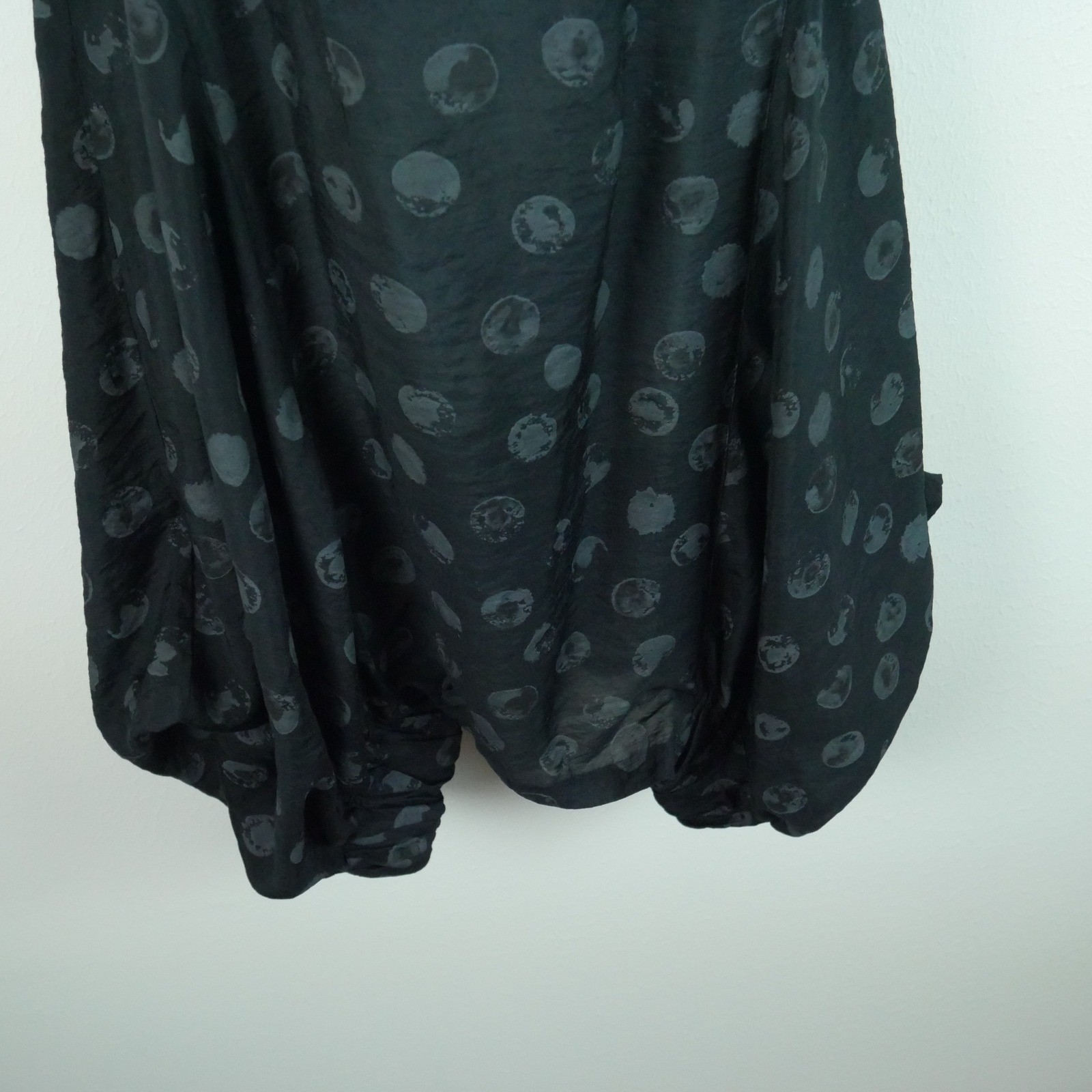 Black Polka Dot Bubble Hem Sleeveless Dress Medium Lagenlook Artsy Lantern Hem
