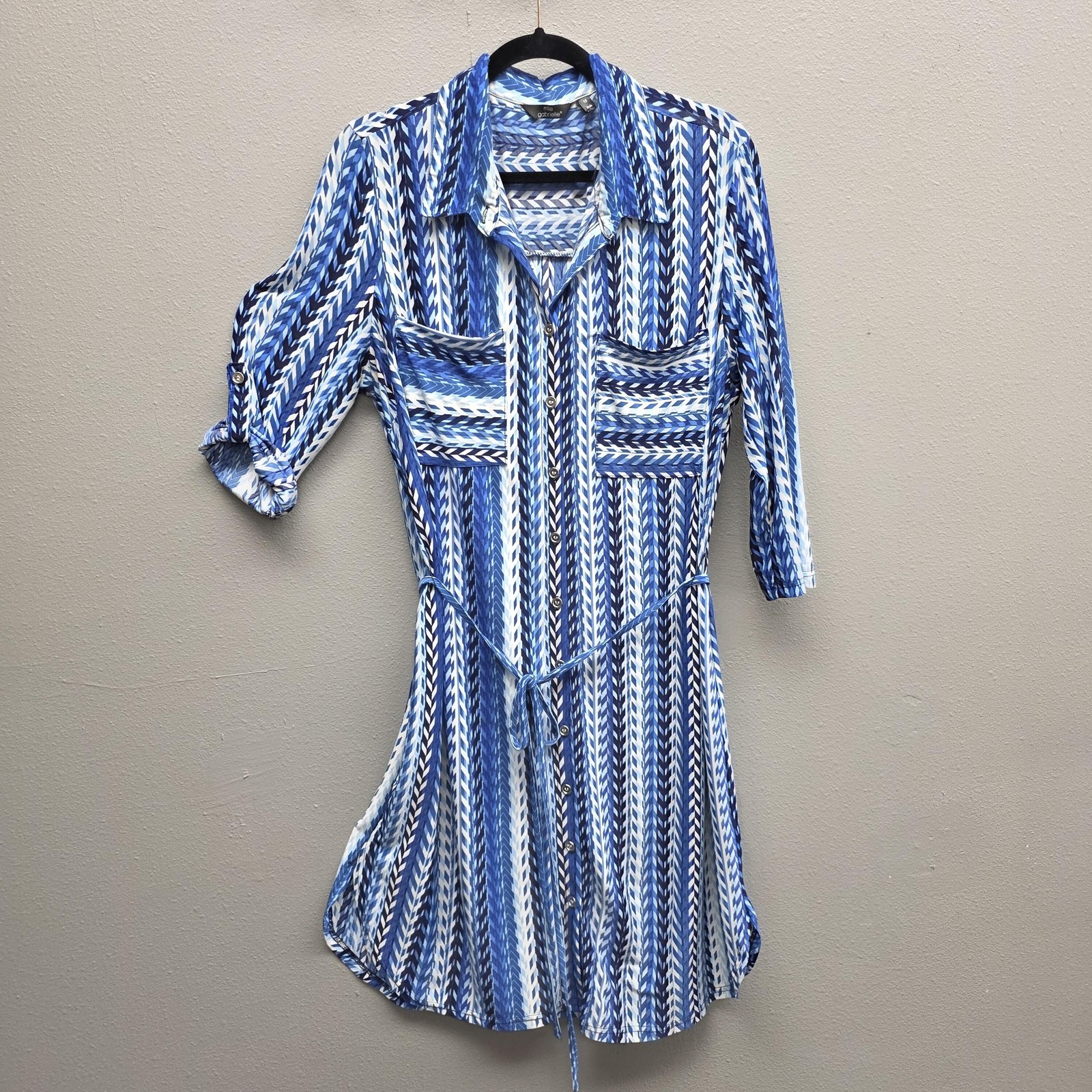 mile gabrielle Dress Womens 1X Blue White Shirt Dress Button Front Tie Waist