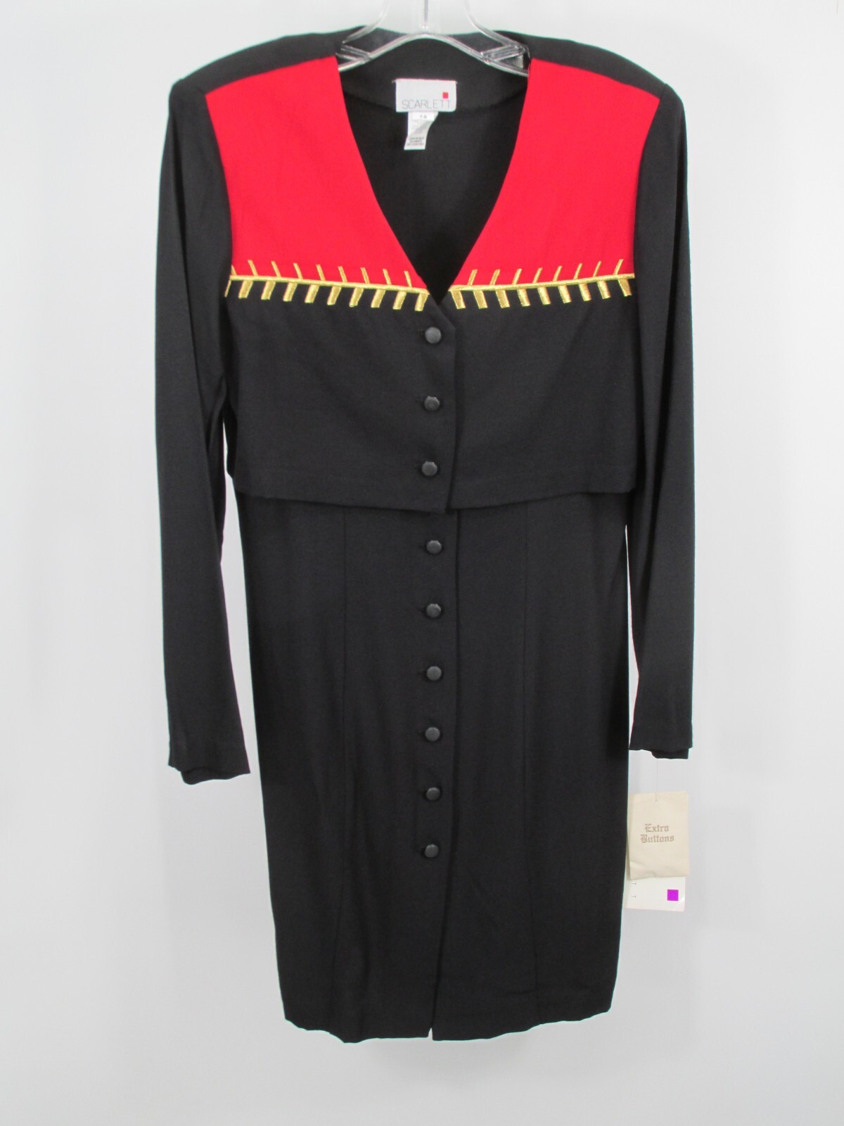 NWT SCARLETT Midi Dress Women 7/8 Black Red 1-Piece Button Front VINTAGE 90’S