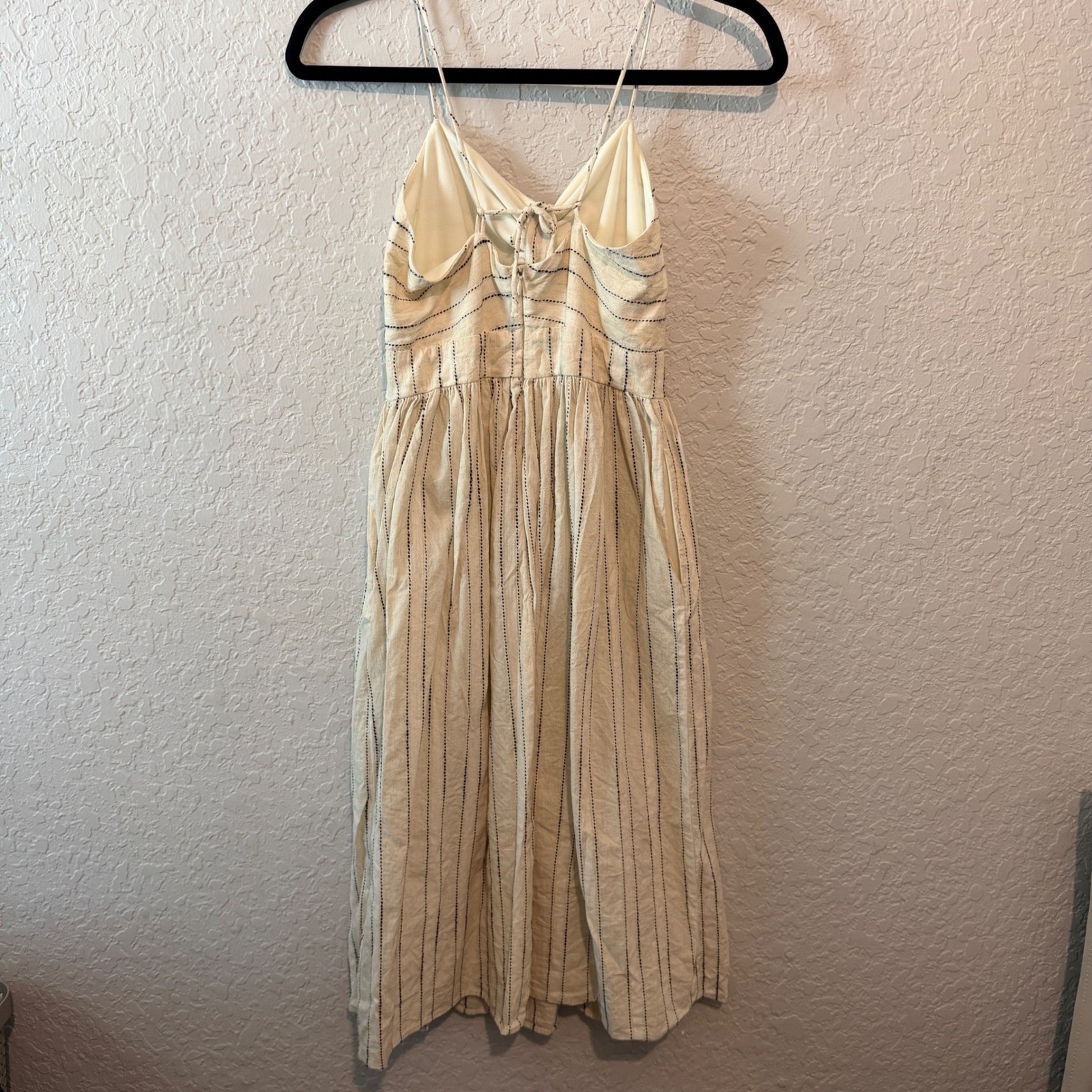 Zara Basic Tie Front Midi Linen Blend Dress Size S Coastal Boho Summer Cream