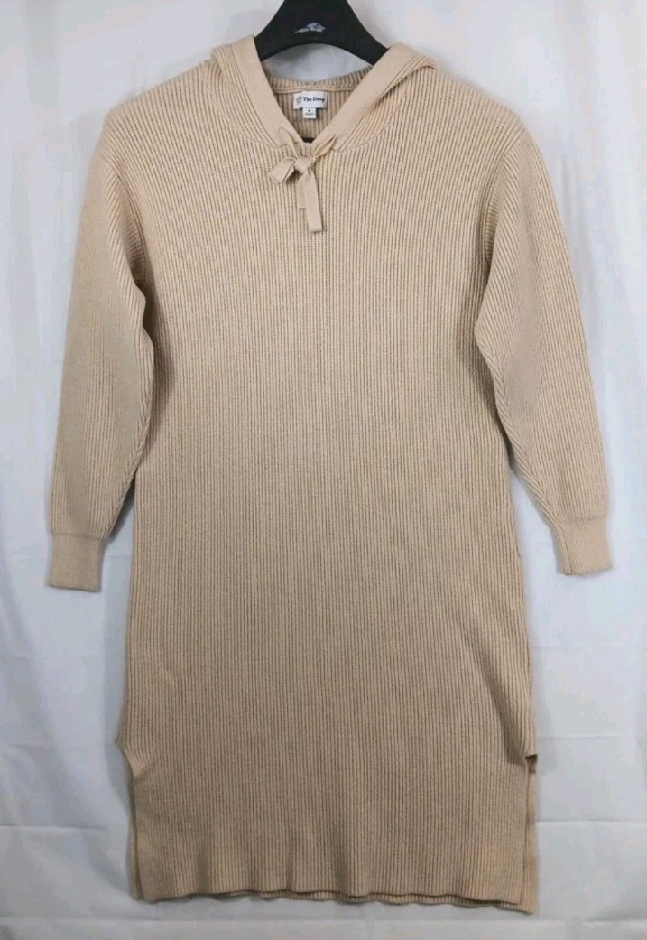 The Drop Sweater Dress Women’s Size Medium Tan Hooded Slits Both Sides