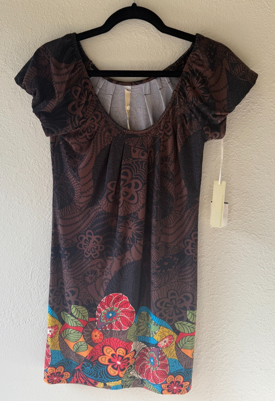Ivy Jane (Uncle Frank) brown, black, multi-color floral, short sleeve dress, siz