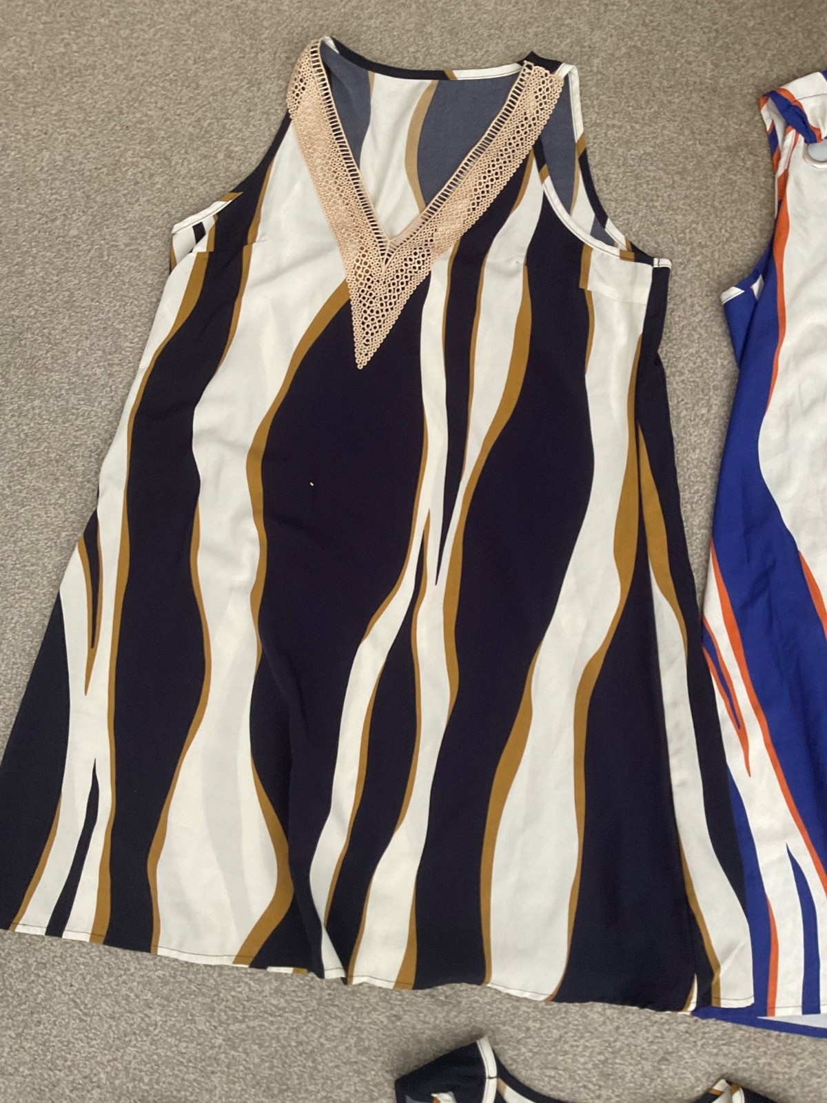 summer dress, sleeveless x 3, navy blue, size 12-14, beach cover up, pool.