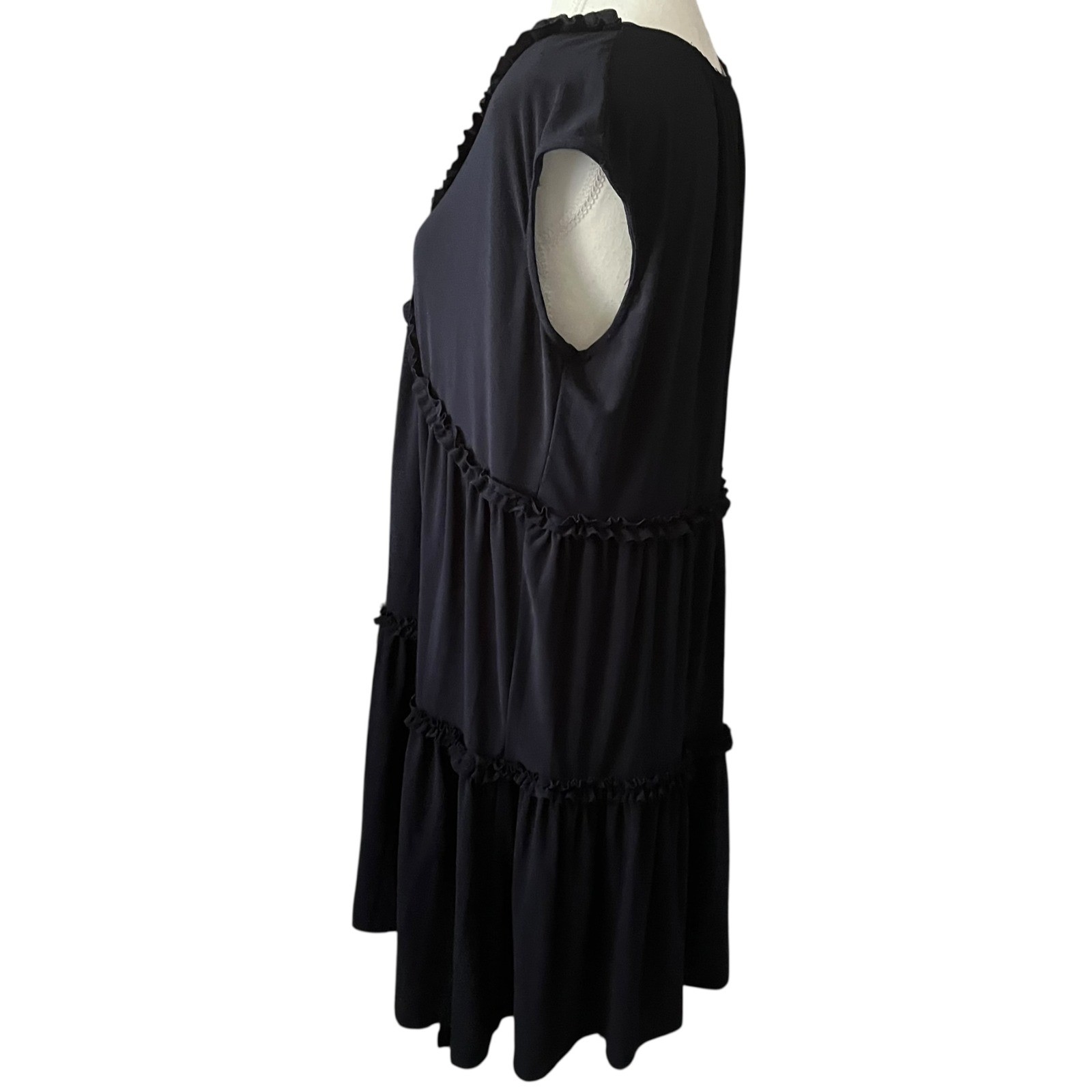 Violet Weekend Navy Ruffle Tiered Sleeveless V Neck Dress Casual Women’s L