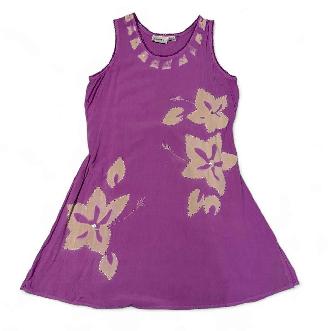 violet cotton rayon blend summer dress with floral rhinestone detailing size L