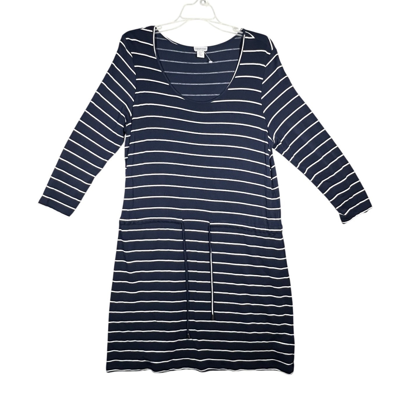 Paraphrase Women’s M Navy White Striped 3/4 Sleeve Scoop Neck Knit Dress