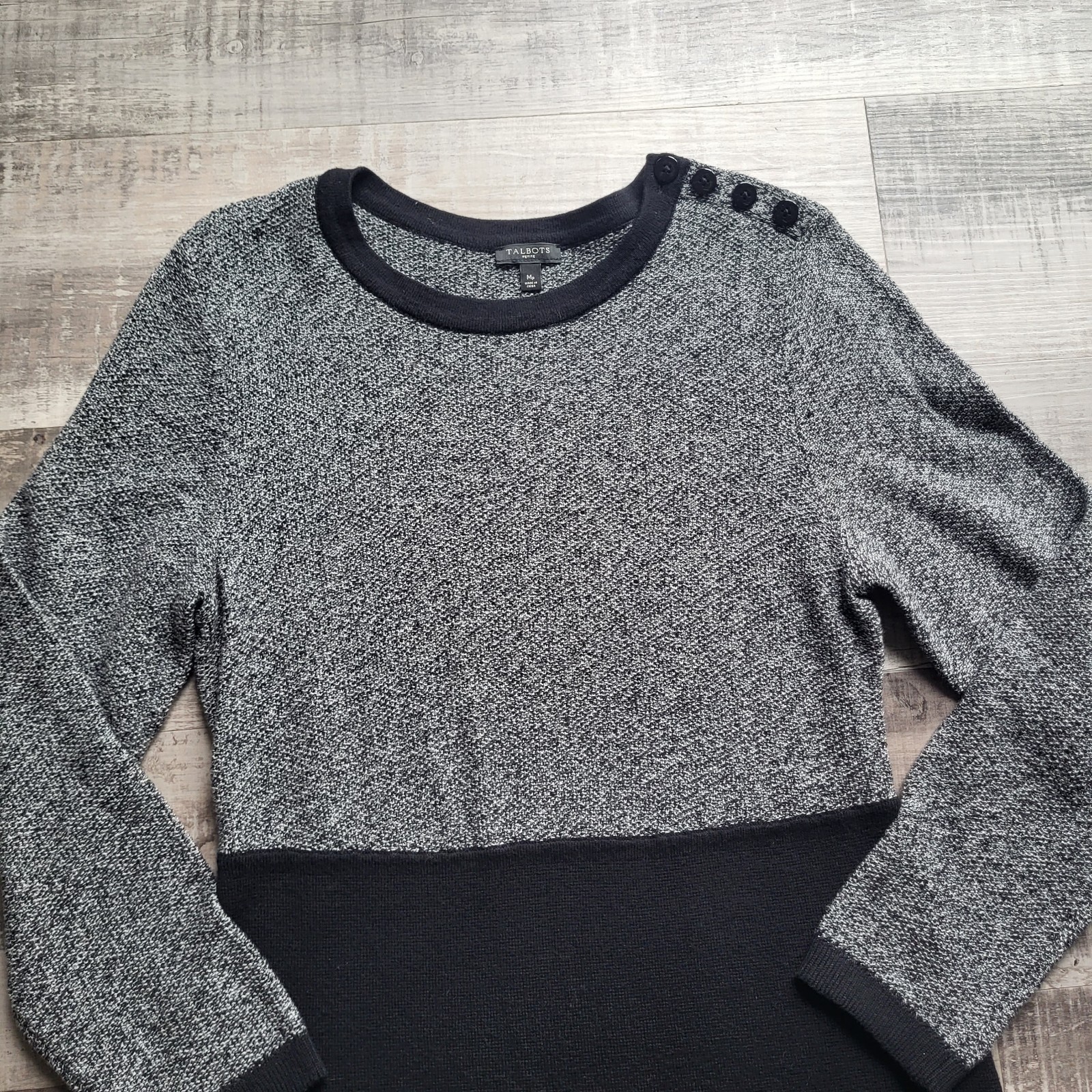 Talbots Sweater Dress Medium Petite Black Gray Colorblock Cashmere Blend Classic