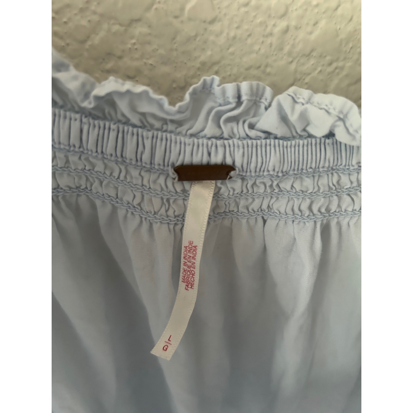 Free People Light Blue Tiered Ruffle Cotton Midi Dress Square Neck Large