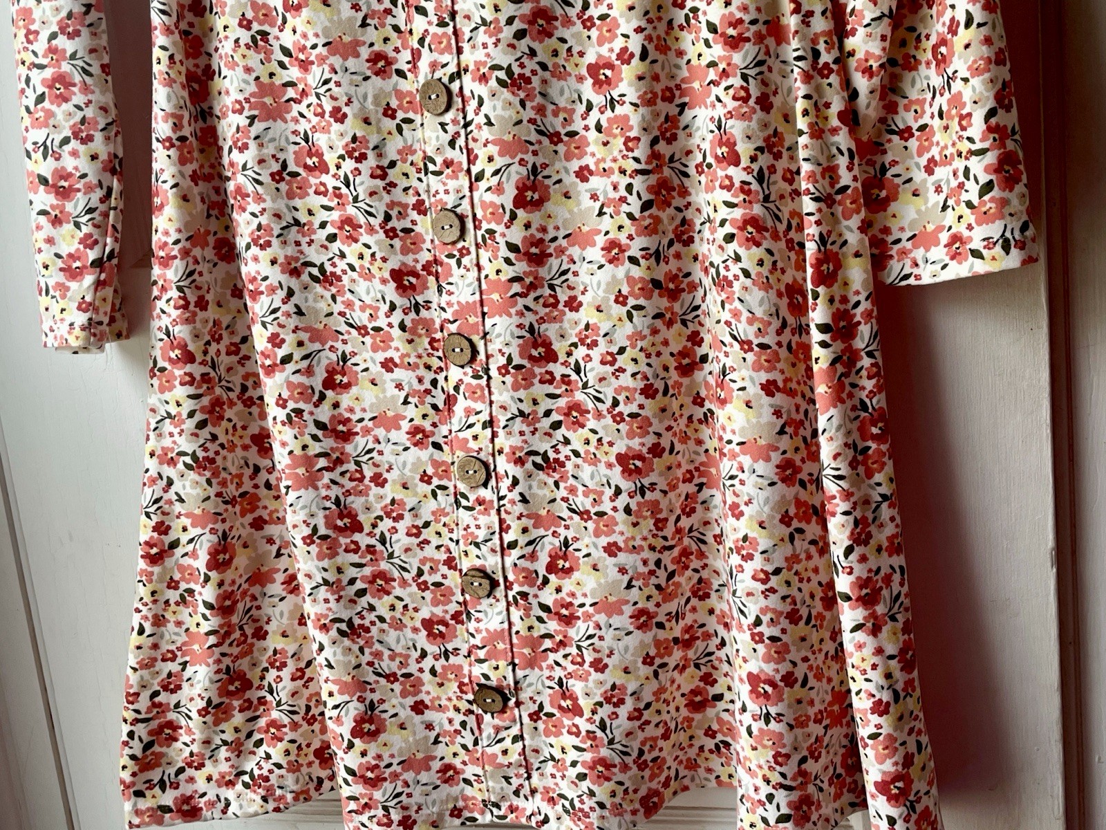 Spring Floral Button Front Dress Womens Long Sleeve Cottage Core Boho Prairie L