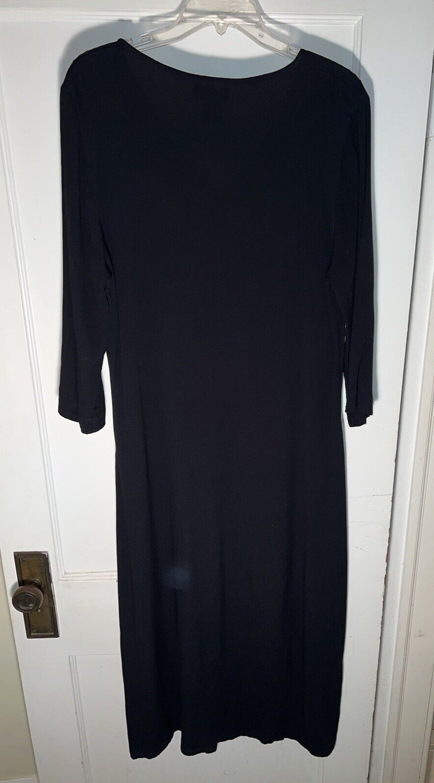 GHOST vintage black crepe long v-neck maxi dress Size L. c854