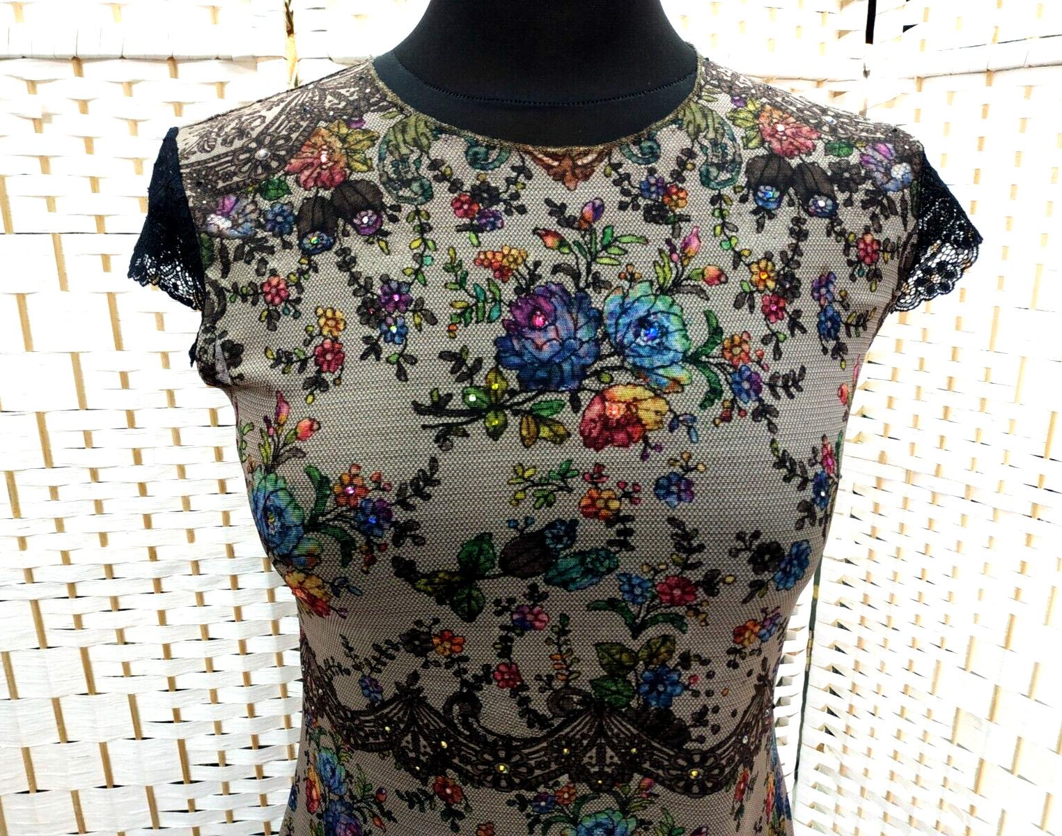 Beautiful Michal Negrin Colorful Crystal Touche Flowers Dress Size – M –