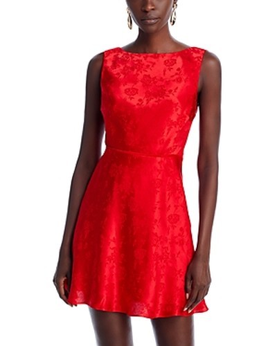 AQUA x Liat Baruch Silk Jacquard Mini Dress Women’s M Red Sleeveless Side Zip