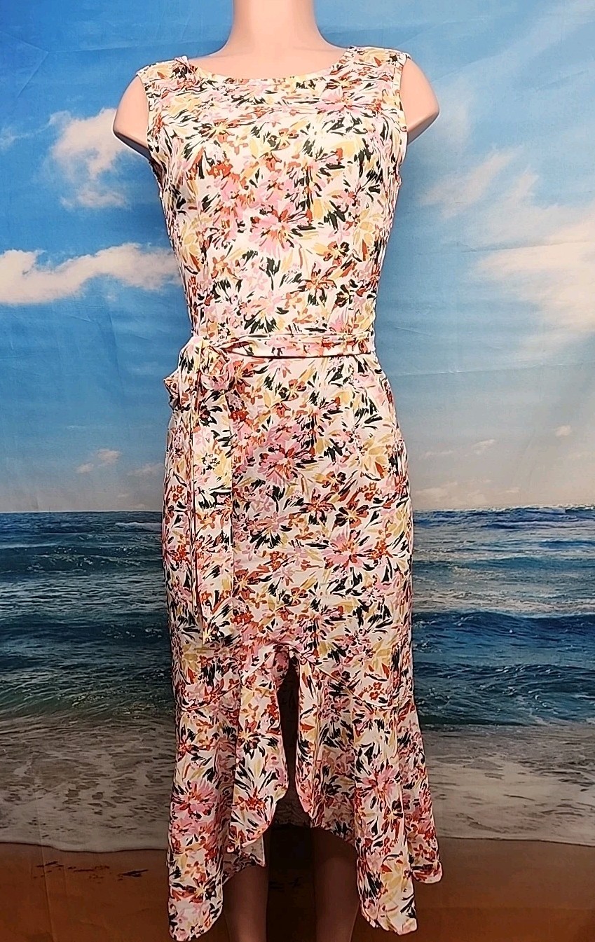 New No Tags Woman Women’s White Pink Yellow Floral Casual Dress Small