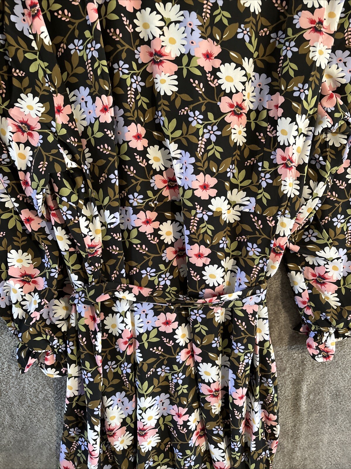 Kate & Mallory Dress 3X Wrap Chiffon Bold Floral Midi Ruffles Floaty Daisy NEW