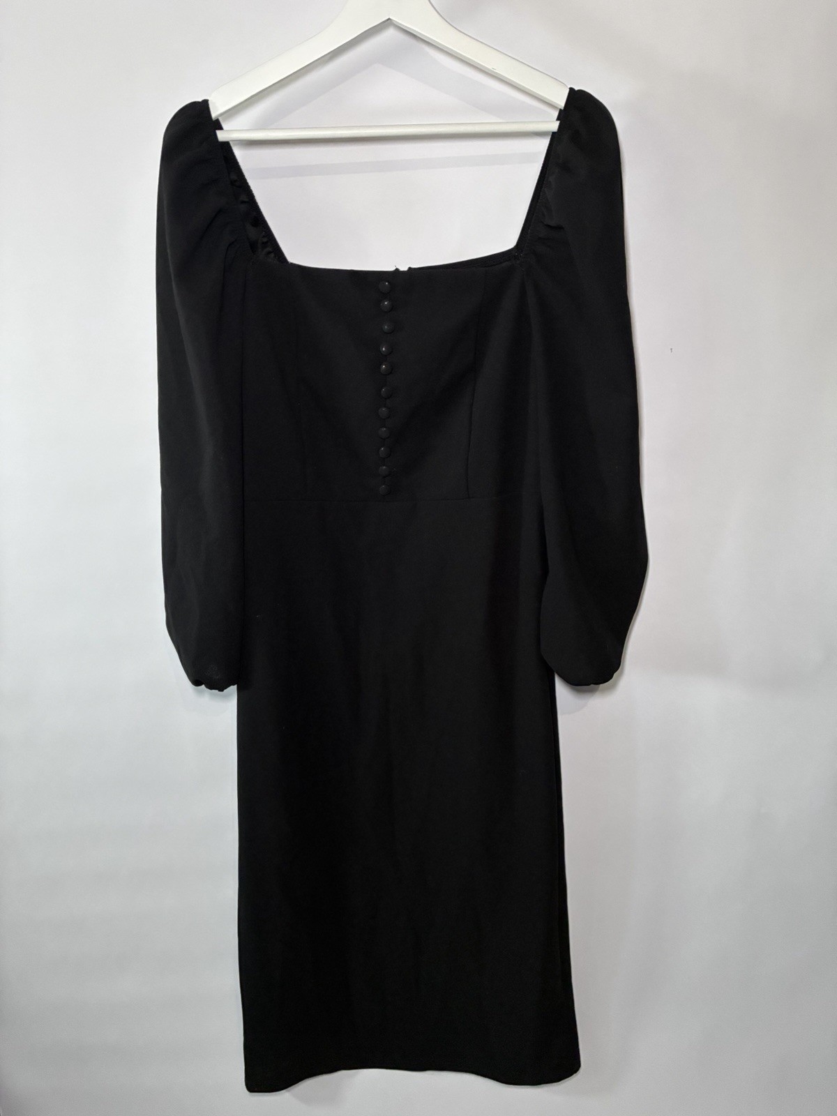 SHEIN Black Solid Sheath Dress Square Neck Long Puff Sleeve Knee Length L
