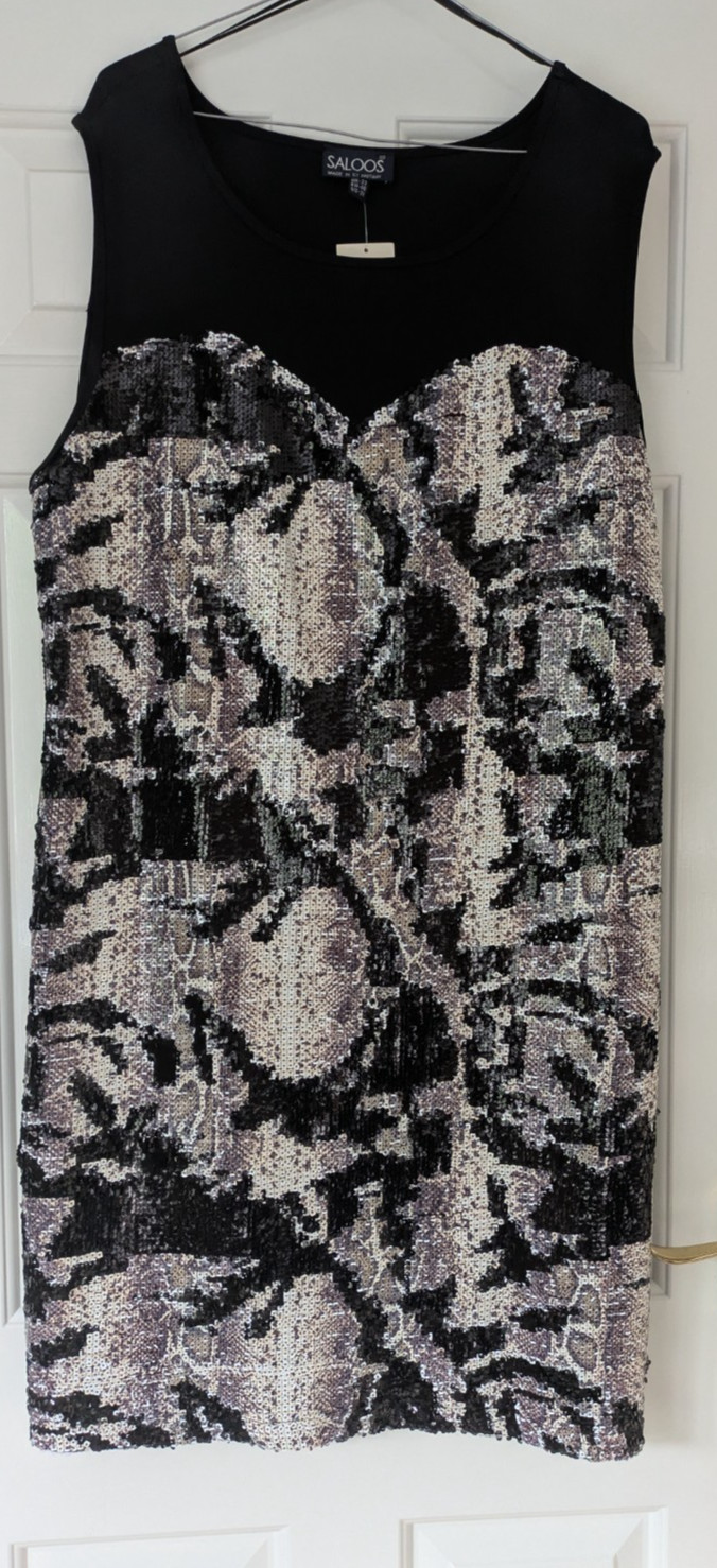 BNWT Saloos sparkly dress size uk 22 stretchy plain black back