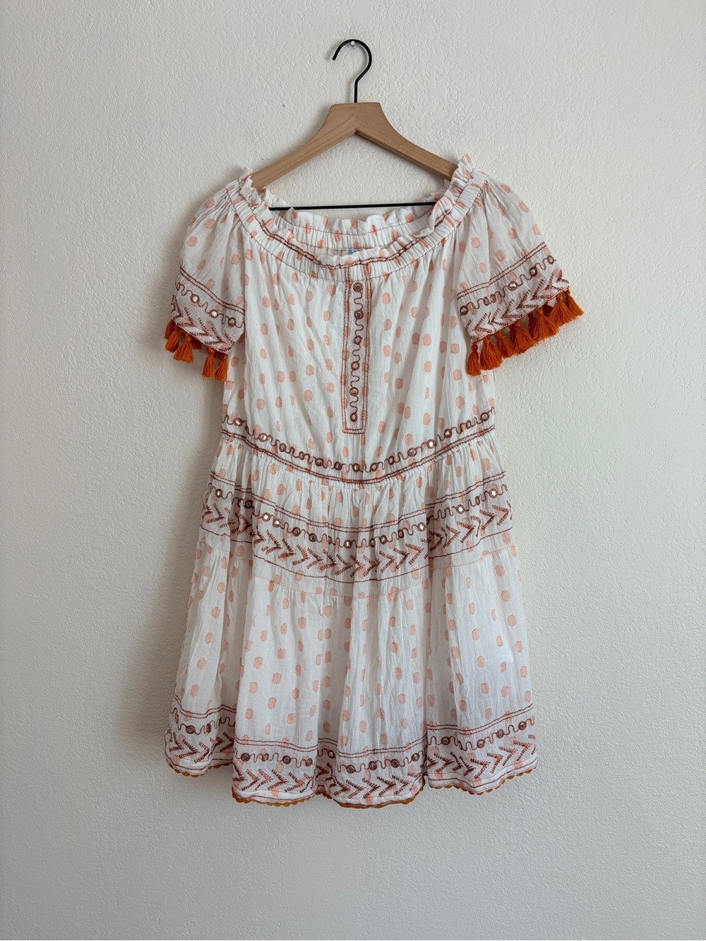 Mer St. Barth Coastal Fringe Mirrored Boho Embroidered Tassel Dress