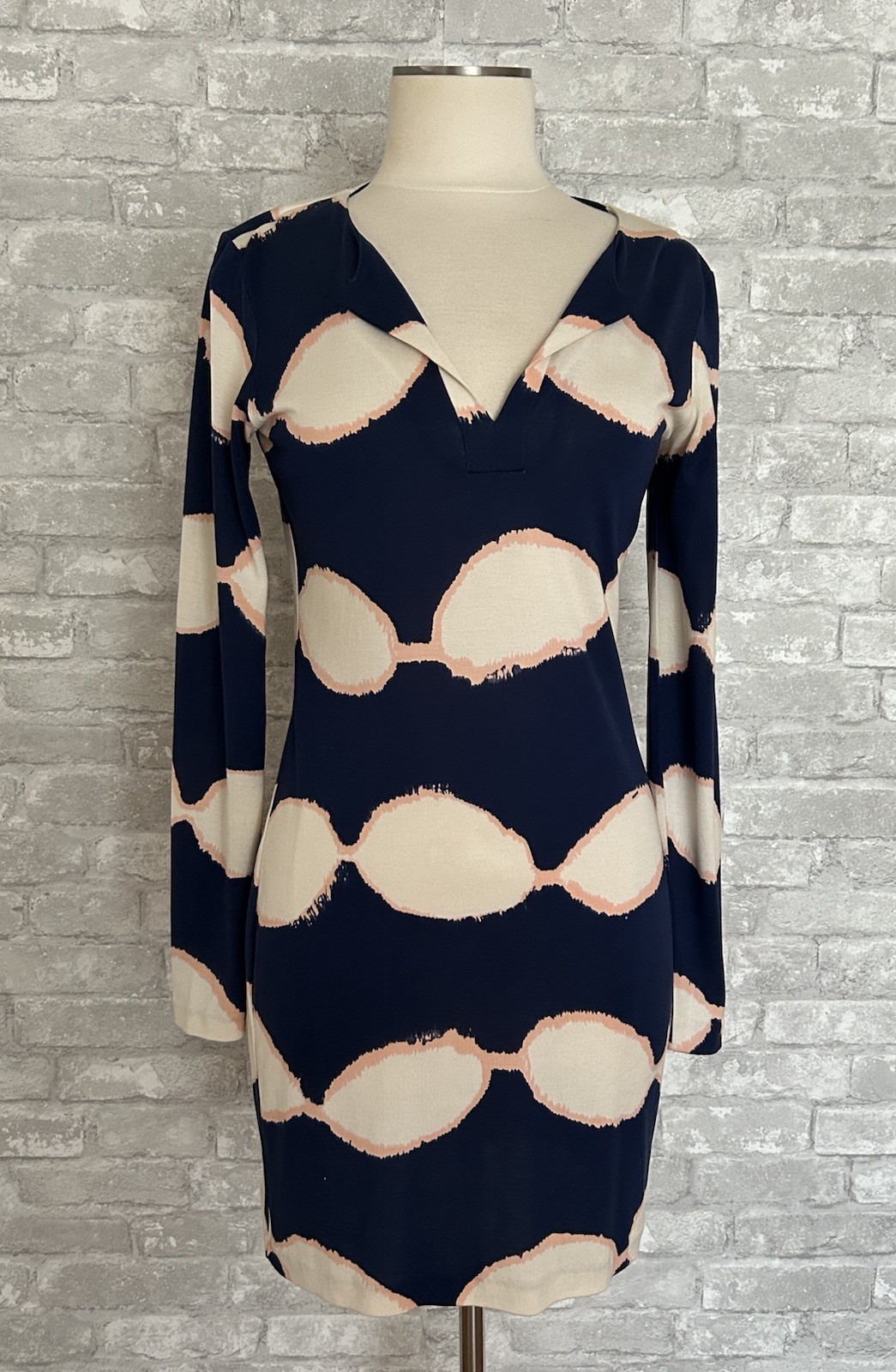 DVF Diane Von Furstenberg Size 6 Reina Tunic Silk Dress Long Sleeve Shibori Navy