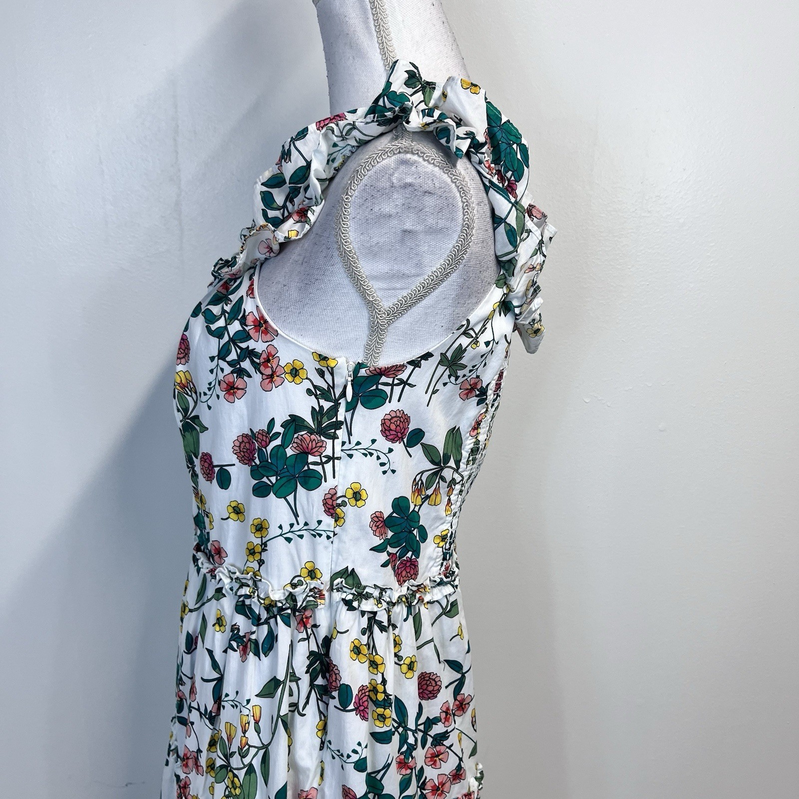 Nautica Jeans Co. Ankle Length Smocked Ruffled Floral Maxi Dress size Medium