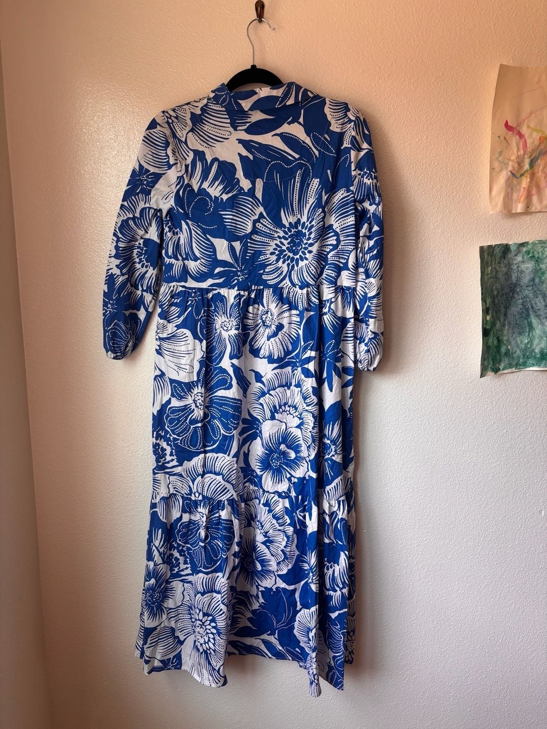 Rachel Zoe Floral Long Sleeve Button-Down Tiered Maxi vacation cotton dress