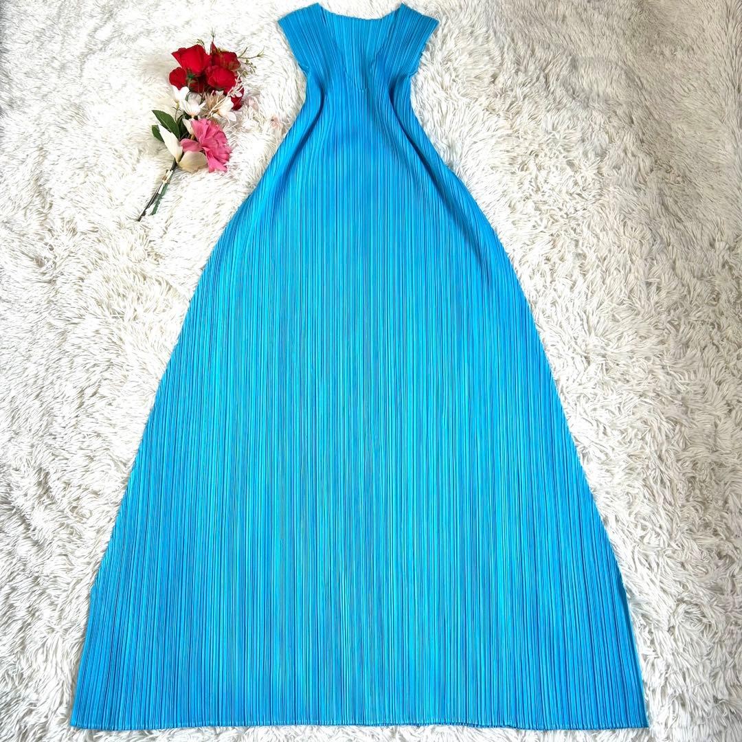 PLEATS PLEASE ISSEY MIYAKE 19SS A-Line Sleeveless Maxi Dress Sky Blue Size L