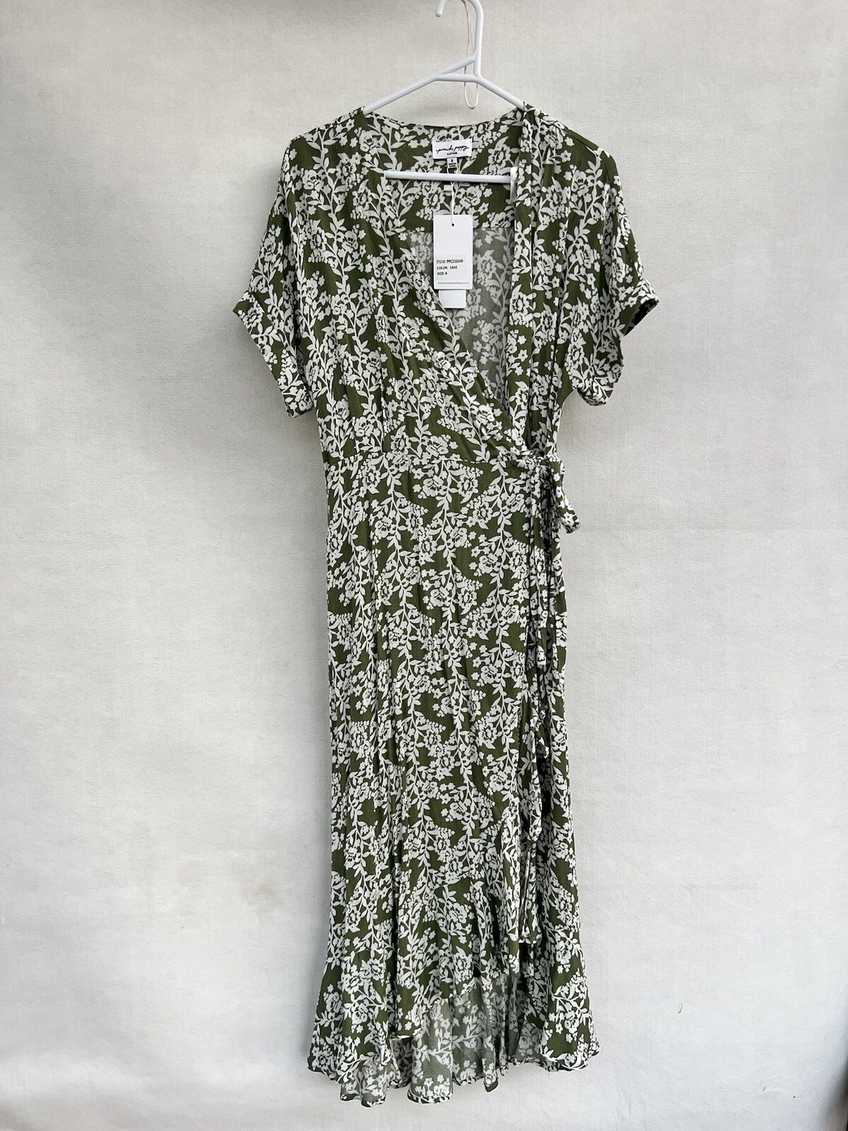 🎈 PROUD POPPY CLOTHING green Wrap Maxi Boho Dress Floral 8 Xs