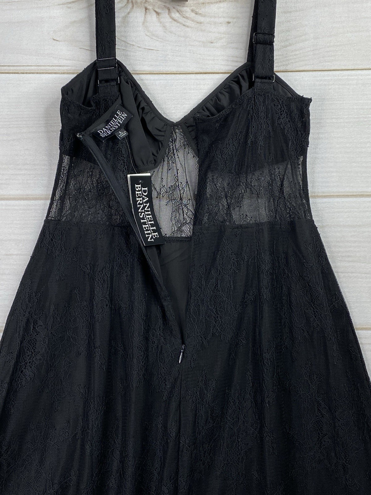 Danielle Bernstein Lace Dress Sz L Black Semi Sheer Sleeveless Bustier NWT