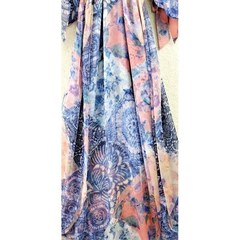 MISA Los Angeles Floral Tiered Midi Dress XS Bohemian Cold Shoulder Purple