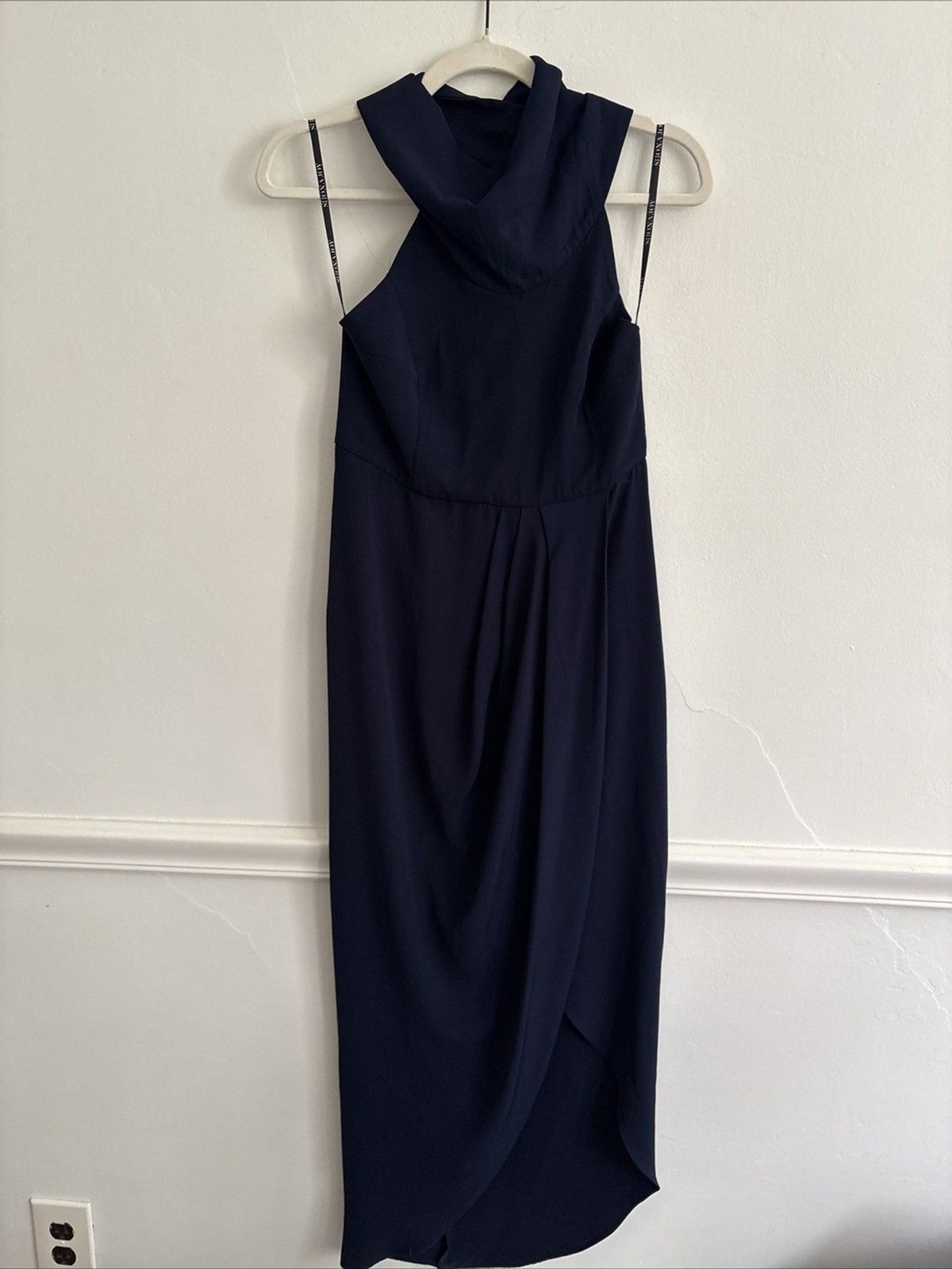 NWT Shona Joy Navy Dress Sz 8 Monique Funnel Neck Backless Maxi Dress